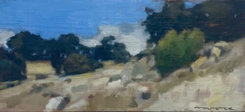 David Moore Rocky Ridge Harquart Oil on wood panel 13cmx28cm $1400.tif