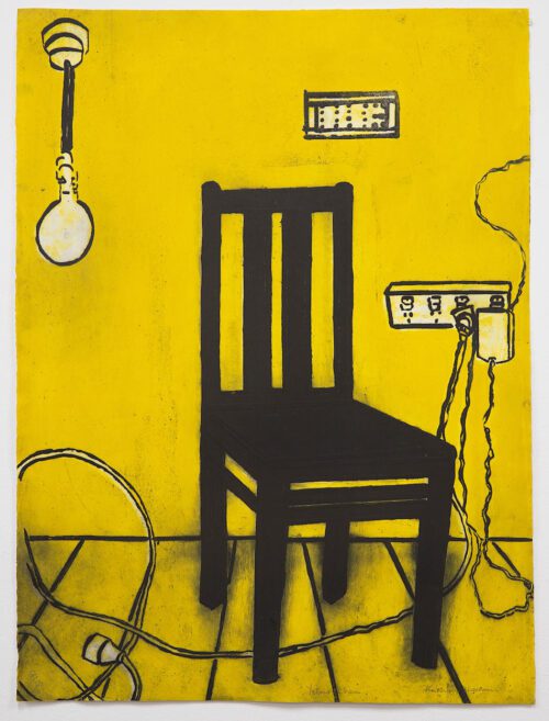 Katherine Hattam Yellow Kitchen Chair 56 x 76 cm unframed 2/25 etching APW $1350 unframed