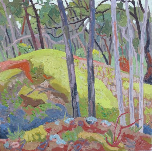 Mark Dober Forest (gold diggings Chewton) 40 x 40 cm oil on canvas 2020 framed $3000