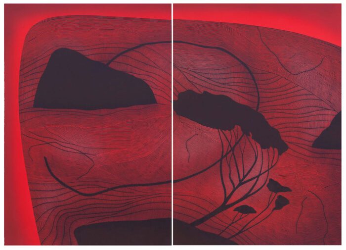 Melissa Smith Tidal Sweep II 2015 linocut (red) 65cm x 90cm Ed 6:6 $1950uf