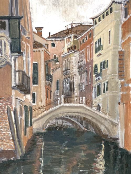 SOLD Soula Mantalvanos Piscina S. Moise Venice 2022 oil on linen 21 x 30cm $1090 framed (1)