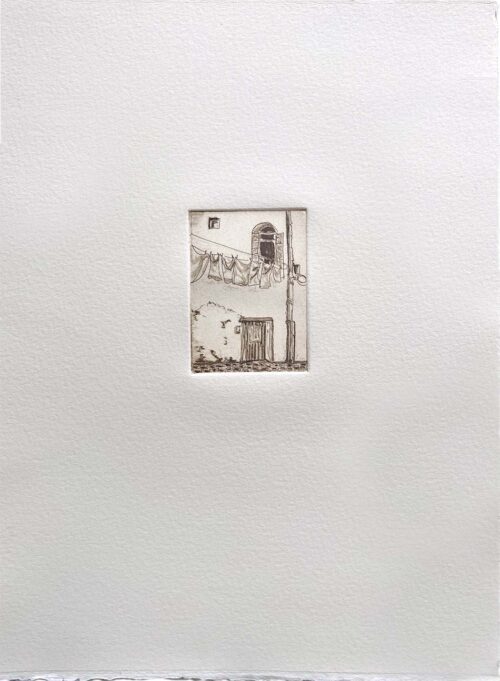 Soula Mantalvanos 2023 Fondamenta de la Tana, Venice 2023 etching 7 x 5cm ed of 10 $210 uf $355 f