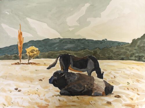 Mark Dober Bull and horse, gouache on paper, 56 x 76, 2023, $3000