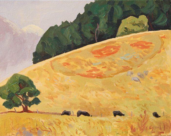 Mark Dober Cows (Mt Franklin), oil on canvas, 40 x 50, 2023, $3450