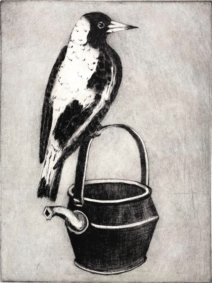 Philip Davey Magpie and Kettle $500 UF 29.5x22cm (2)