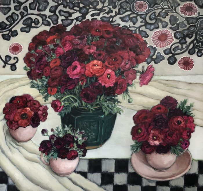 Marian Blank Ranunculus in Ginger Jar oil on board 63 x 66cm $2,200f