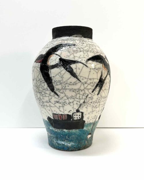 Philip Davey Swallows Over the Bay 38 x 22cm raku ceramic $2,200 -01