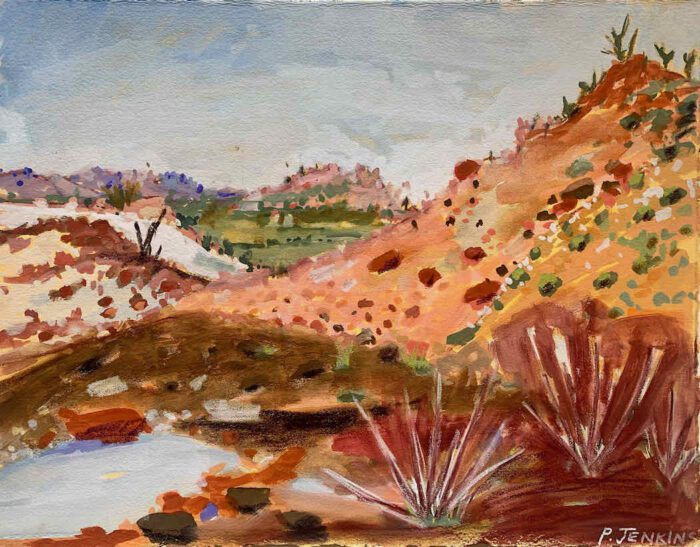 Paula Jenkins_Malcolms Mound (Tjoritja - West MacDonnell Ranges)_29x39cm_Gouache + artgraf on paper_$990