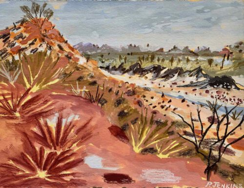 Paula Jenkins_Towards Mount Sonder (Tjoritja - West MacDonnell Ranges)_29x39cm_Gouache + artgraf on paper_$990