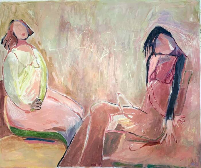 Moli Carew Ladies in Waiting mixed media on linen 1600 x 97 cm $6400f