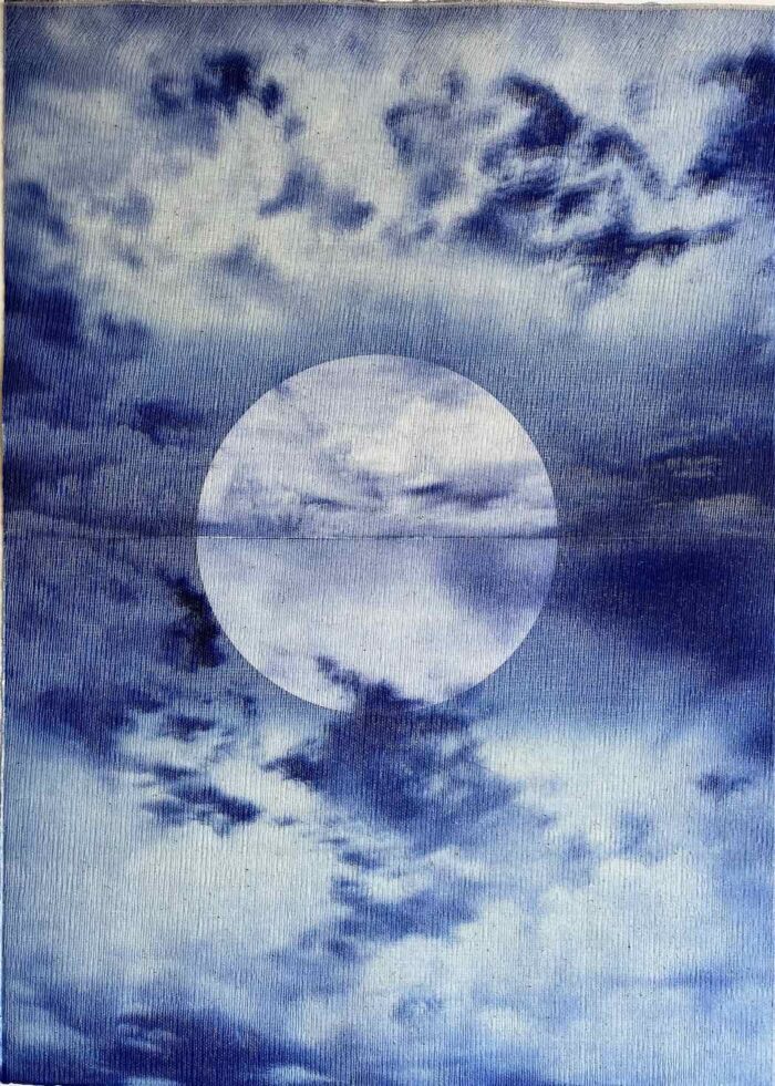 Anita Iacovella Cloud frequency 2022photogravure & monotype on BFK rives & tarlatan 58 x 42cm $1800 f