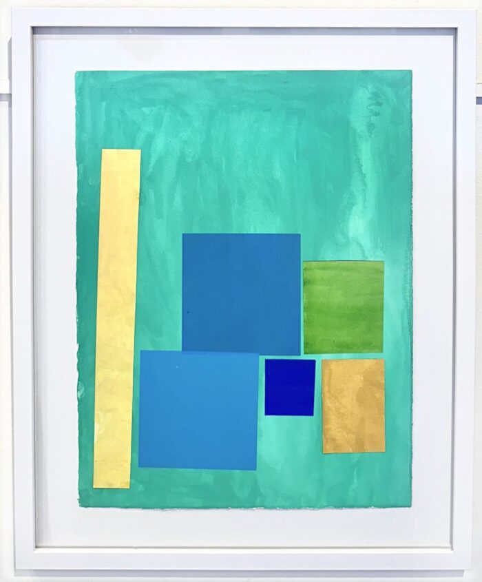 Melinda Harper Green With Naples Yellow Stripe 2023 watercolour and gouache 38 x 29cm $1400 framed