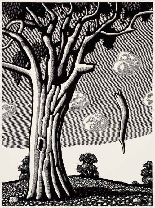 David Frazer Falling Limb 2024 linocut 71 x 52cm