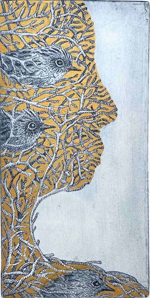 Other Eyes etching with gold painting 20 x 10cm