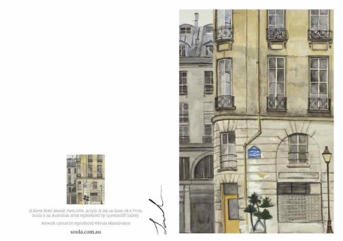 St Merry Hotel, Marais, Paris 2006. Acrylic & ink on linen 68 x 99cm.