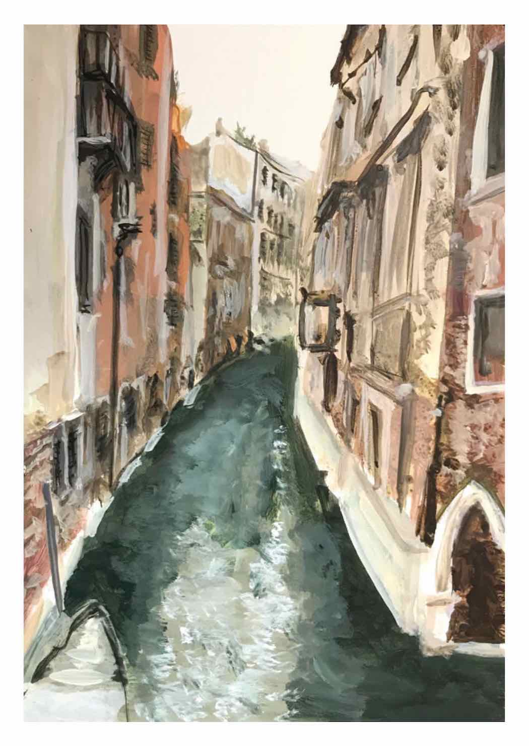 Canal, Venice 2018. Acrylic on panel 20 x 25cm.