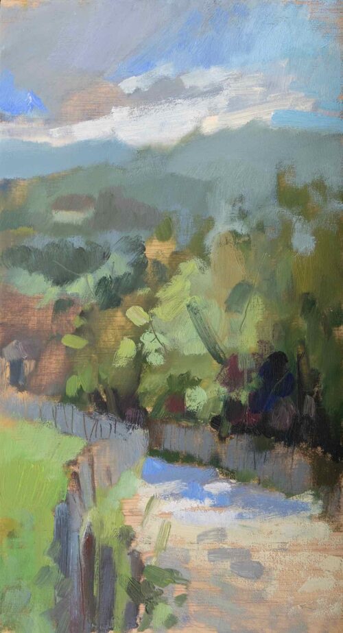 Lana Daubermann Beynacet Cazenac oil on plywood 26.5 x 14.5 cm $695 framed