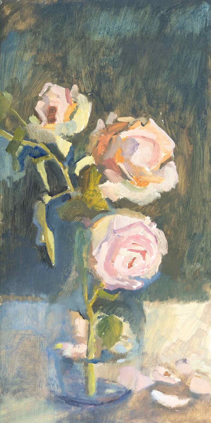 Lana Daubermann Breakfast Roses oil on plywood 40 x 20 cm $1,200 framed