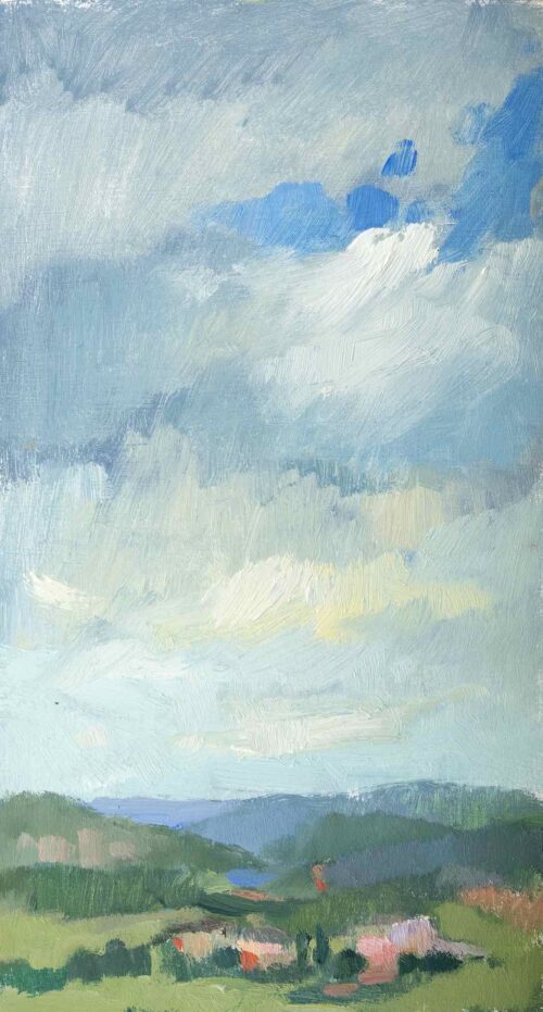 Lana Daubermann Domme Sky oil on plywood 26.5 x 14.5 cm $695 framed