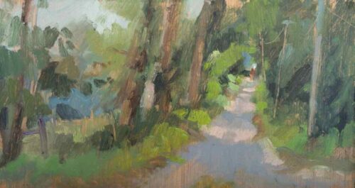 Lana Daubermann French Lane 2 oil on plywood 14.5 x 26.5 cm $695 framed