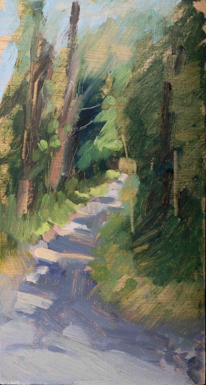 Lana Daubermann French Lane 3 oil on plywood 26.5 x 14.5 cm $695 framed