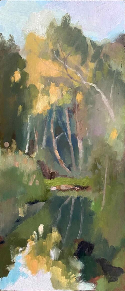 Lana Daubermann Merri Autumn oil on repurposed timber 43.5 x 19cm $1200 uf