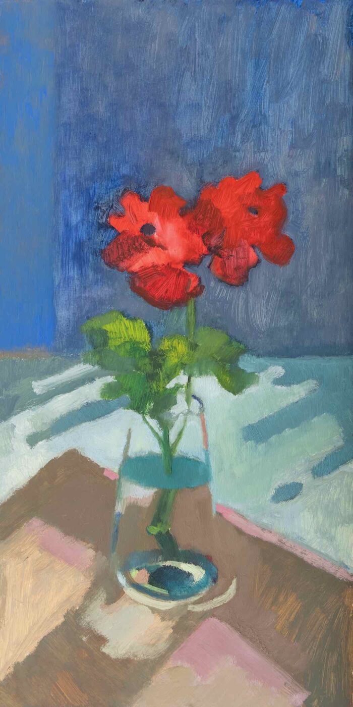 Lana Daubermann Mums Geraniums oil on plywood 40 x 20 cm $1,200 framed