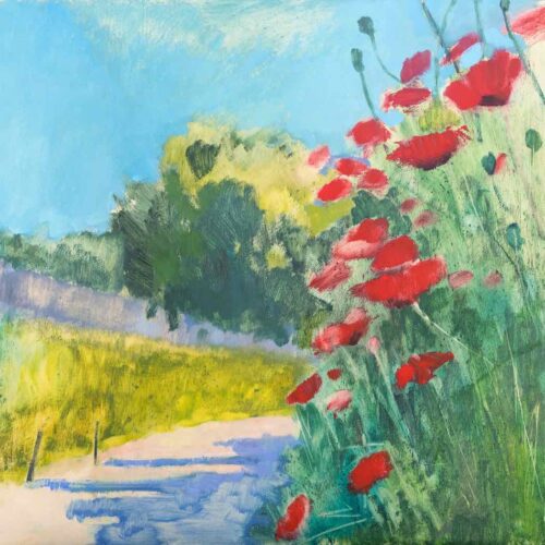 Lana Daubermann Wild Poppies oil on plywood 51 x 51 cm $1,500 framed