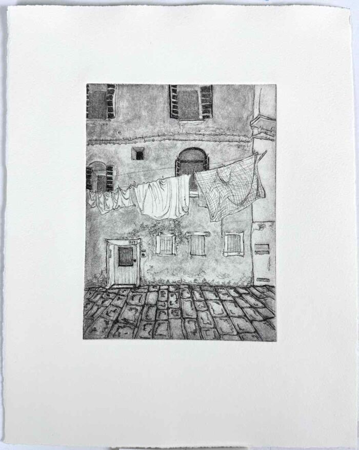 Soula Mantalvanos 2027 Fondamenta della Tana Castello Venezia etching and drypoint 19.5 x 15cm